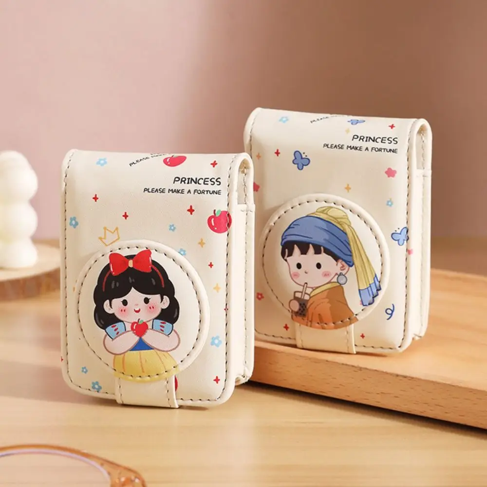 New With Mirror Lipstick Bag PU Leather Mini Makeup Bag Cartoon Portable Lipstick Protective Cover