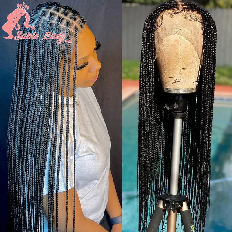 

36" Synthetic Full Lace Frontal Wig Knotless Box Braided Wigs For Black Women Goddess Braiding Wig Small Square Box Braids Wig