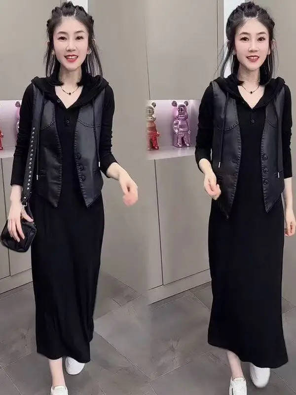 

Модный жилет на пуговицах с капюшоном, весна-осень 2026, новая коллекция, элегантный комплект средней длины для женщин, повседневная одежда