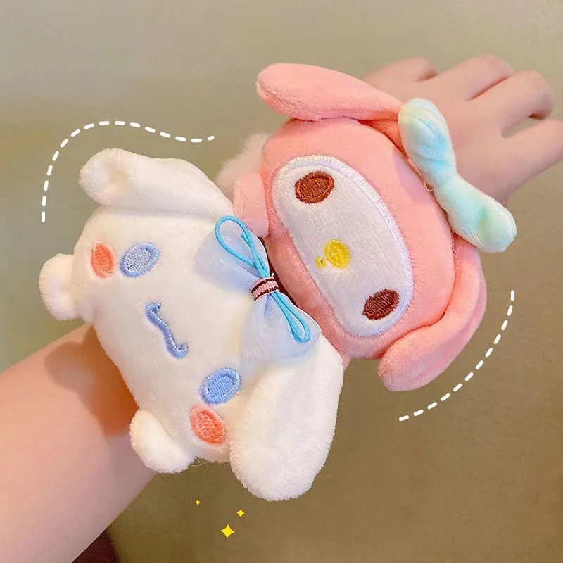 Women Plush Scrunchie Elastic Sanrio Melody Kuromi Hello Kitty Cinnamoroll Hair Ties Ropes Ponytail Holder Headband Accessories