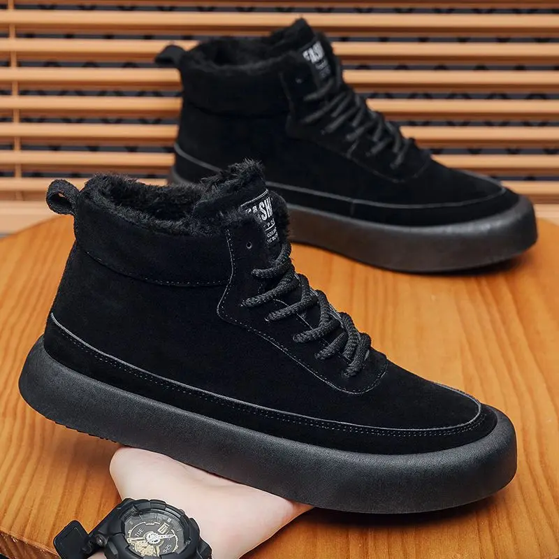 

2025 New Men's Winter High Top Cotton Padded Snow Boots Thickened Sole Warm Fleece Lined Casual Sneakers Size 44-48