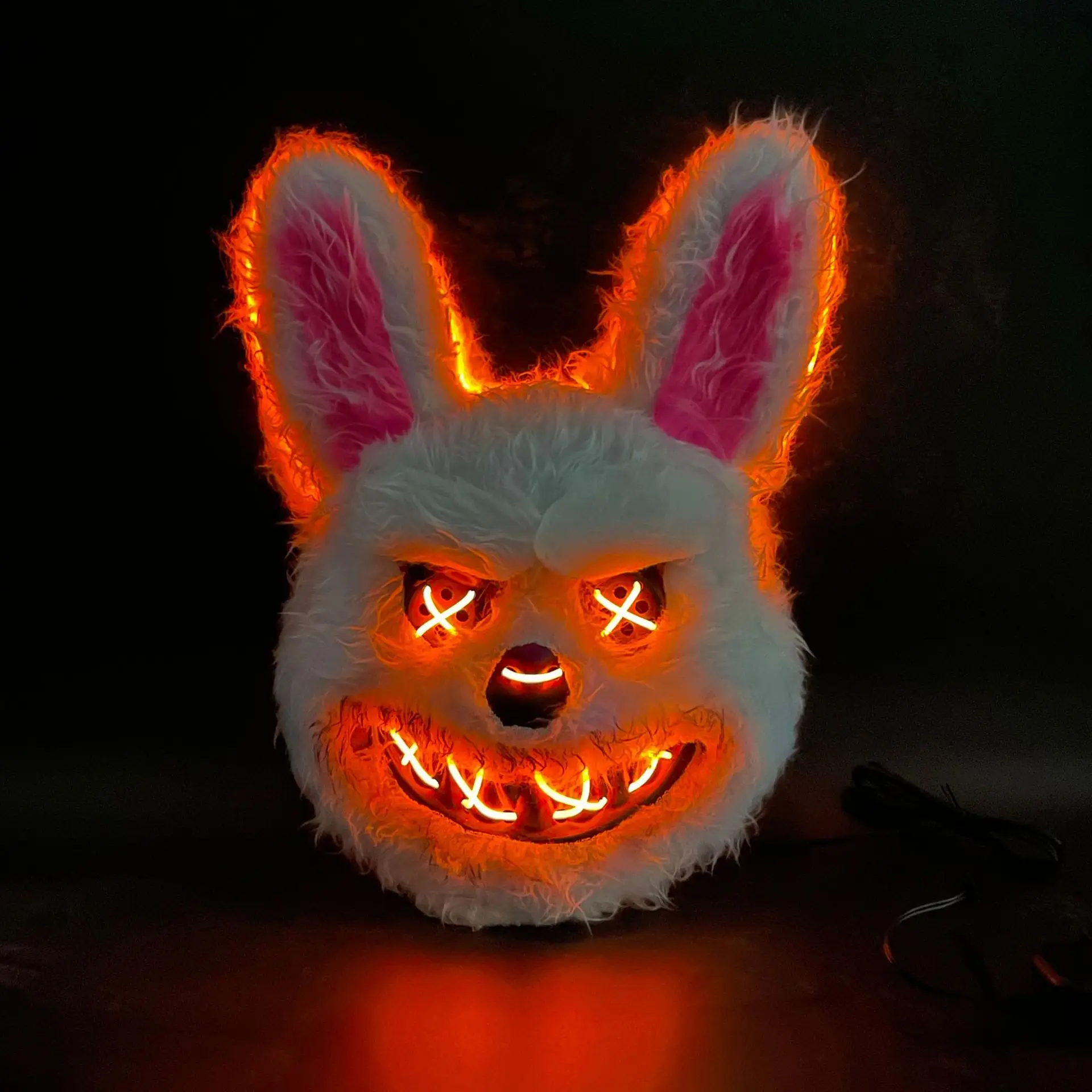 Led Mad Rabbit Scary Light Up Mask Bunny Bear Halloween Horror Bloody Head Cover Mask Costume Cosplay Fancy Dress Props