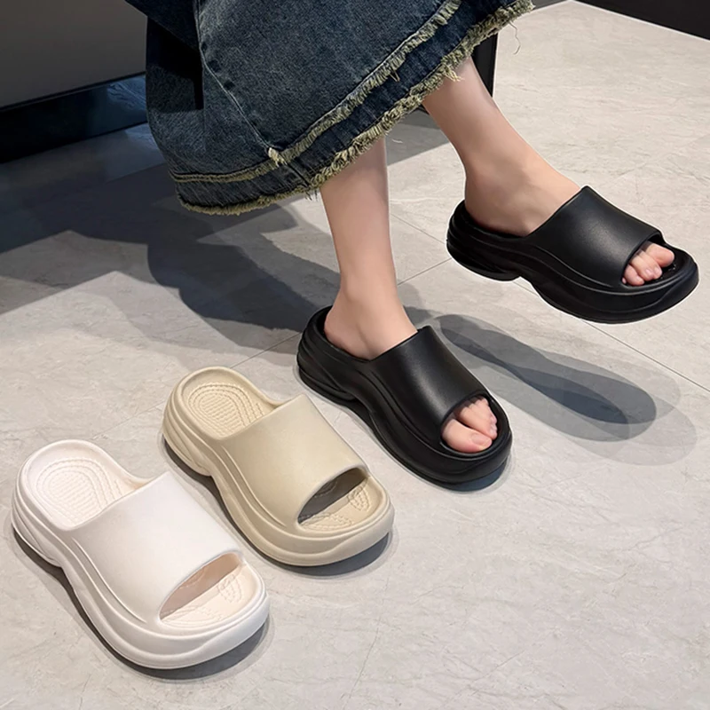 Chunky Plateau-Slipper für Damen 2026 Sommer Bequeme Keilabsatz-Sandalen Einfarbige Rutschfeste EVA Dicksohlen-Slides – Detail 2
