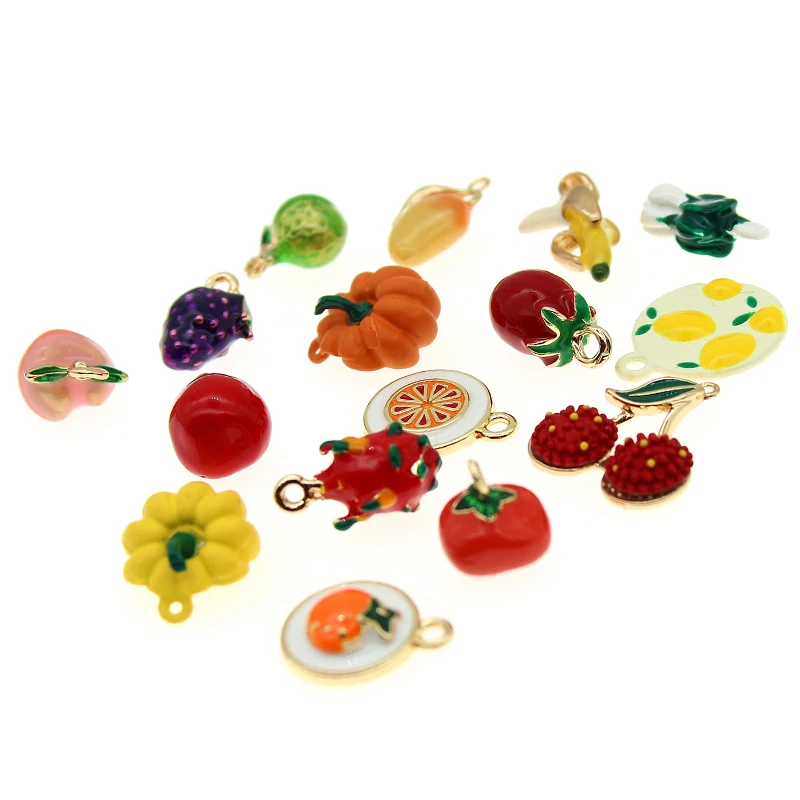 10pcst Enamel Fruit Three-dimensional Strawberry Charms Peach Persimmon Dragon Fruit Mango Banana Pendant for DIY Jewelry Making