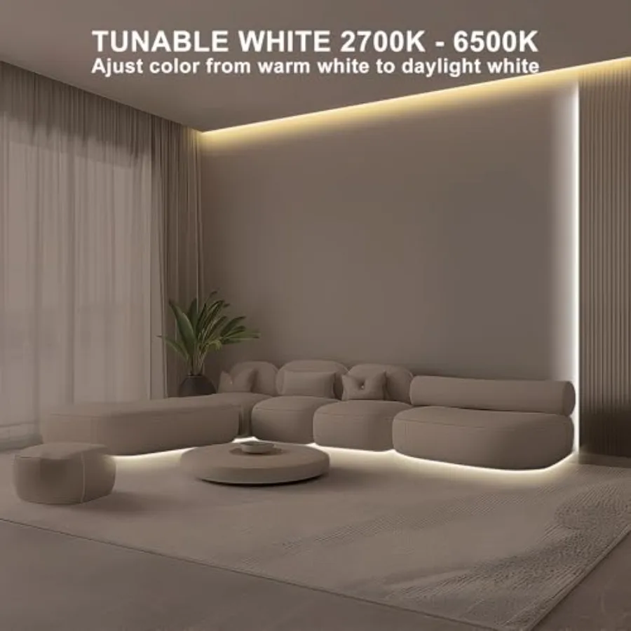 Tunable White COB Led Strip Light with RF Remote CRI93+ Dimmable CCT 2700K-6500K COB Led Tape Lights Adhesive High Density Dual