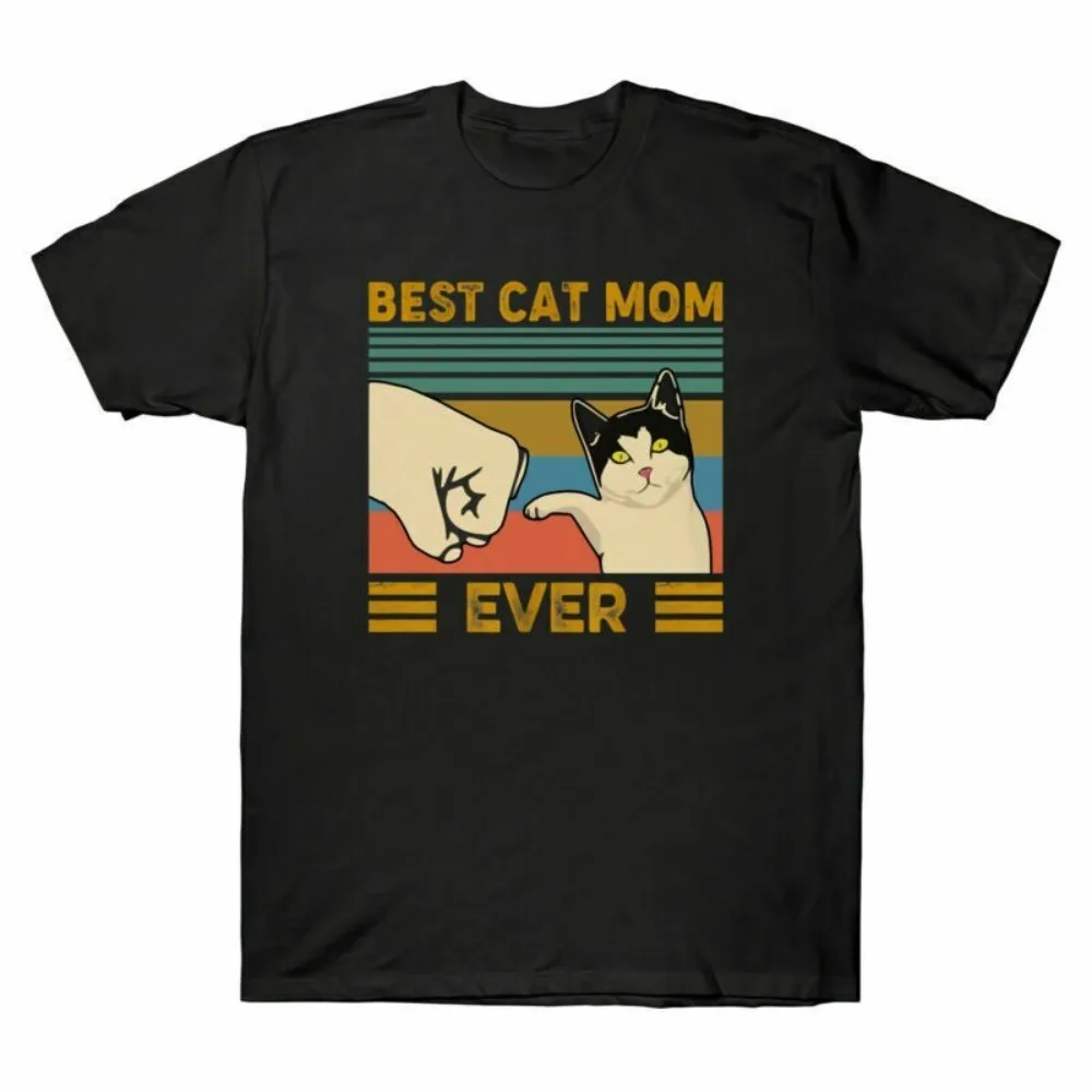 

Best Cat Mom Ever Tshirt Funny Cat Bump Fit Graphic Printed T Shirt Mother's Day Vintage Women Black Casual Cotton T-Shirt