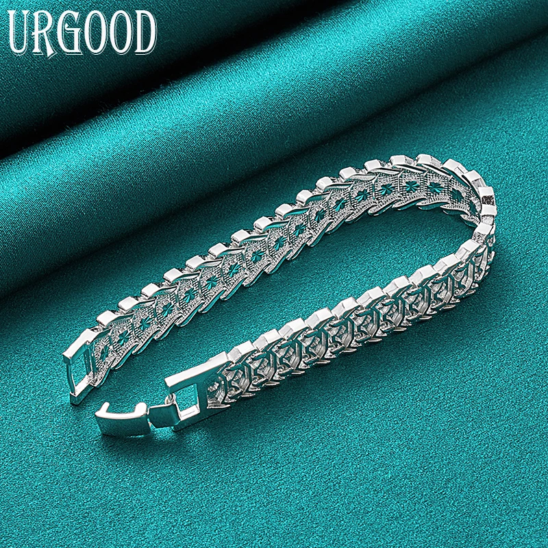 925 Sterling Silver Big Wide Wristband Chain Bracelet For Women Men Party Engagement Wedding Fashion Jewelry