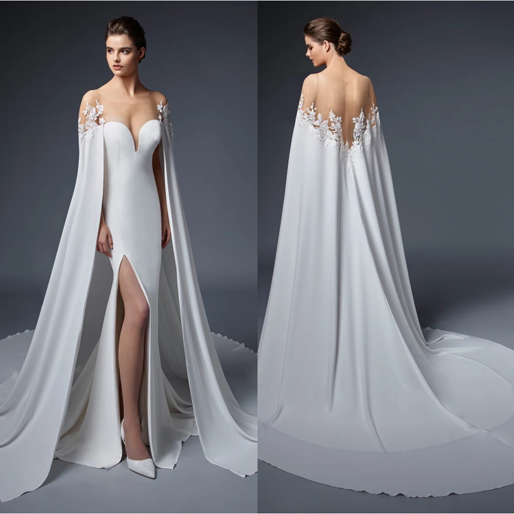 

Unique Mermaid Wedding Dress With Longsleeve Backless Jewel Illusion Bodice Applique Organza Cowl Backs Formal Ocn Custom Made