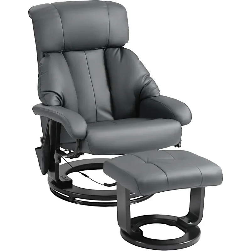 Massage Recliner Chair with Ottoman, 360° Swivel Recliner and Footstool, PU Leather Reclining Chair with Side Pocket