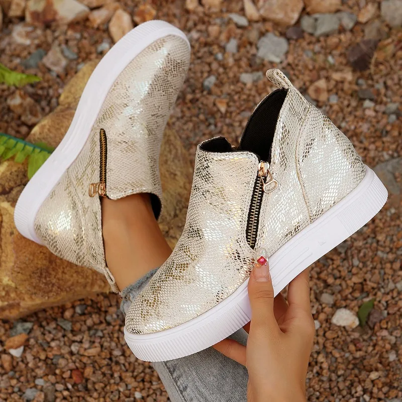 

Осенние новые нескользящие износостойкие туфли на плоской подошве с круглым носком и боковой молнией на платформе, увеличивающие внутренние одиночные туфли