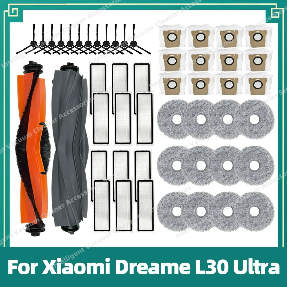 Compatible avec l\'aspirateur robot Xiaomi Dreame L30 Ultra, Brosse Principale, Brosse Latérale, Filtre Hepa, Chiffon de Mop, Sacs à Poussière,