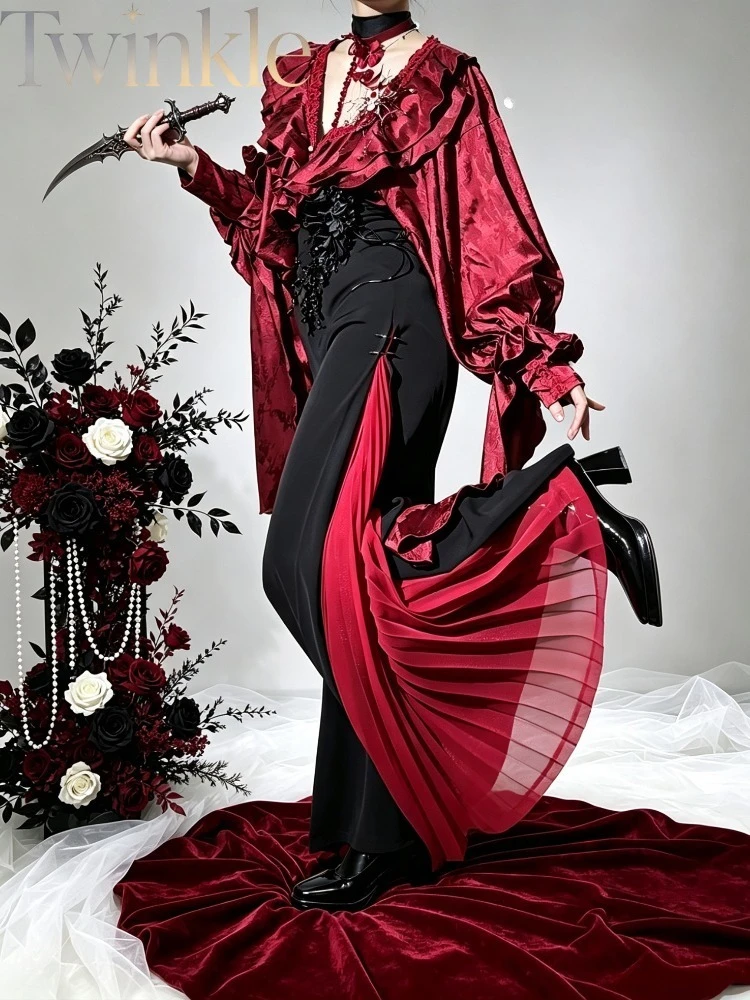 Gothic Lolita Prince Shirt Pants Set Dark Elegant Unisex Fashion  Cosplay Costume Androgynous Victorian Stage Outfit