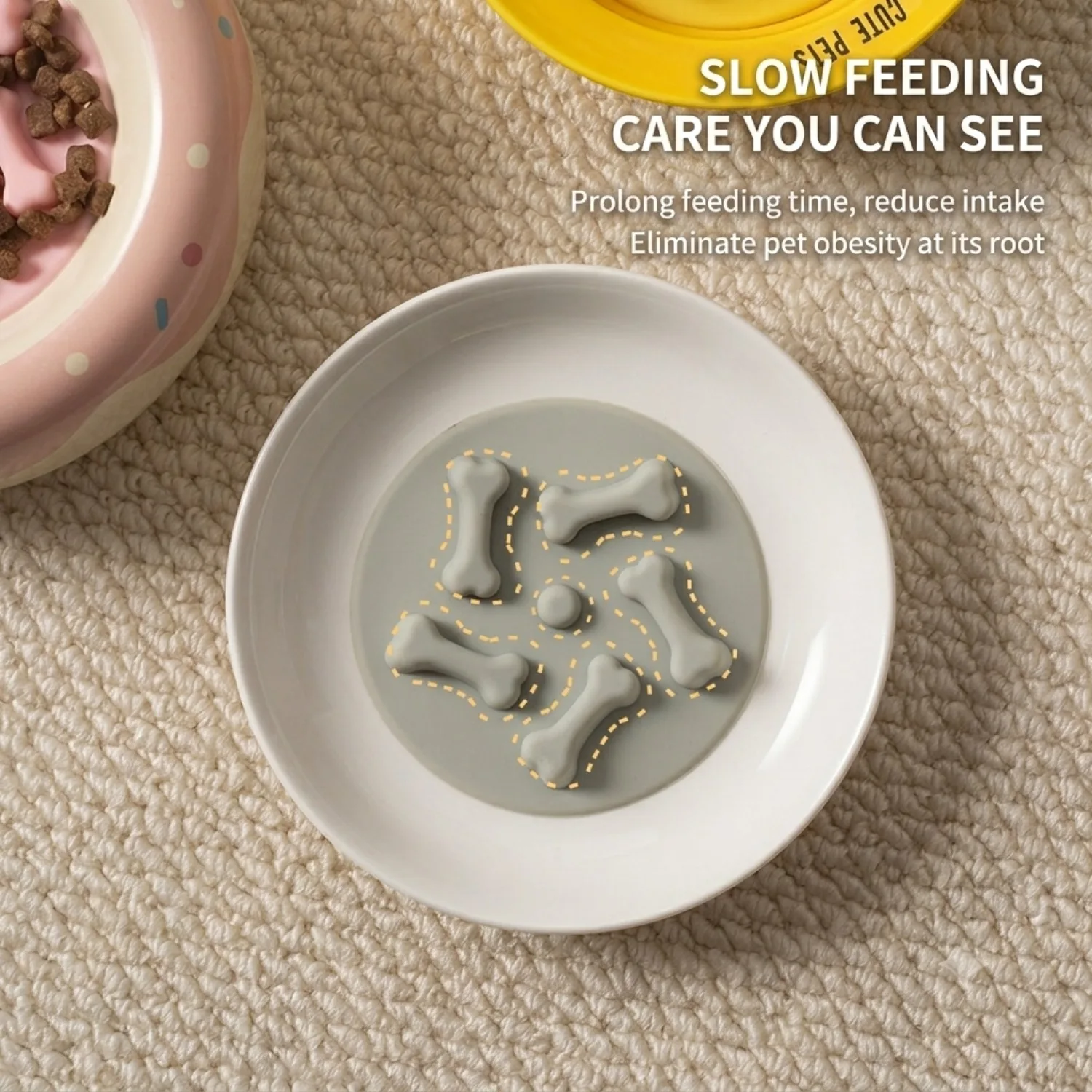 Langsam-Futter-Hundenapfeinsatz, Lebensmittelechte Silikon-Matte zur Verlangsamung der Fressgeschwindigkeit für Hunde und Katzen, Anti-Schling-Leckmatte, Gesundheitsfördernde Fütterungsmatte – Detail 6