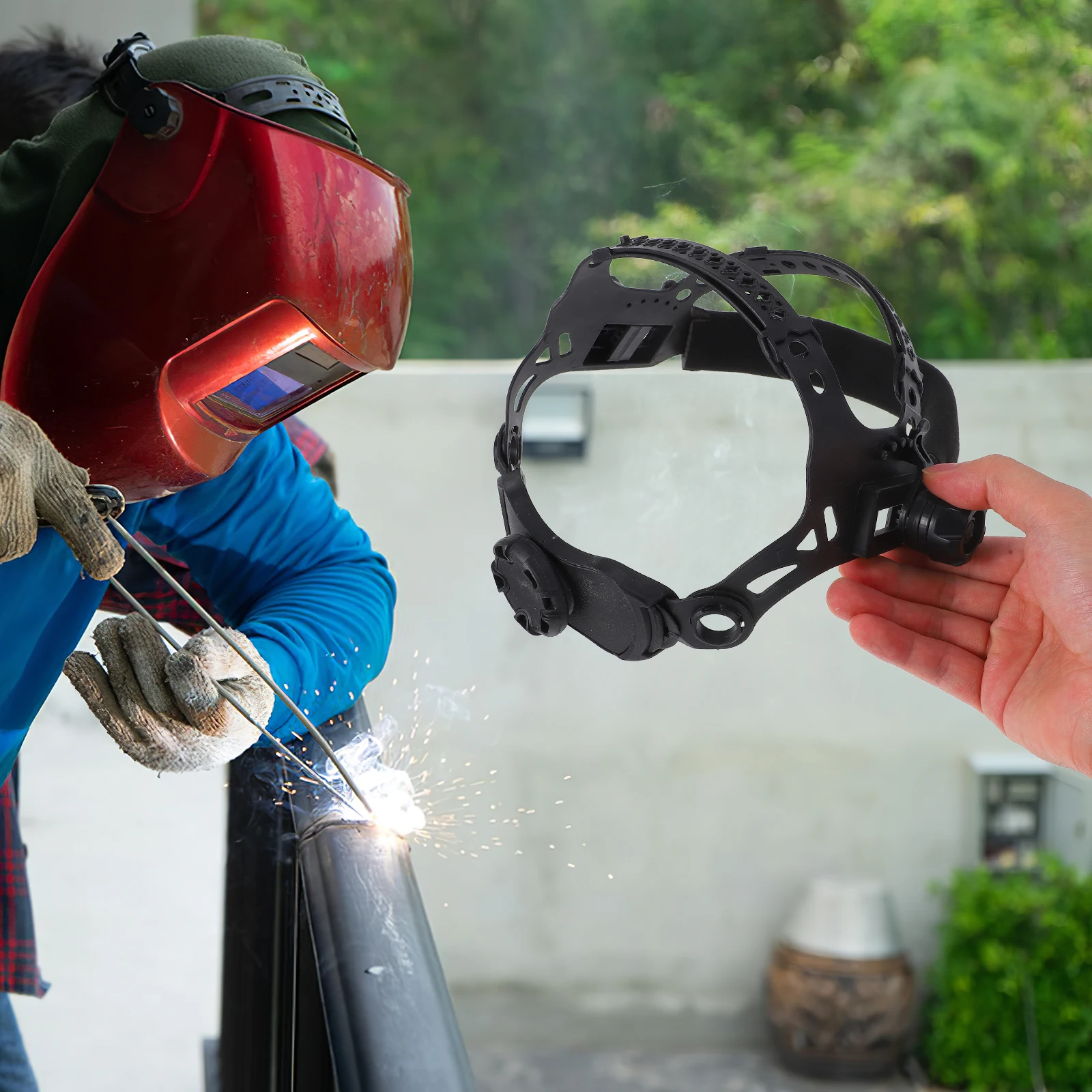 Gafas de soldadura, cómodo casco de repuesto, capucha ajustable con cuchara para azúcar, cinturón deportivo absorbente de sudor