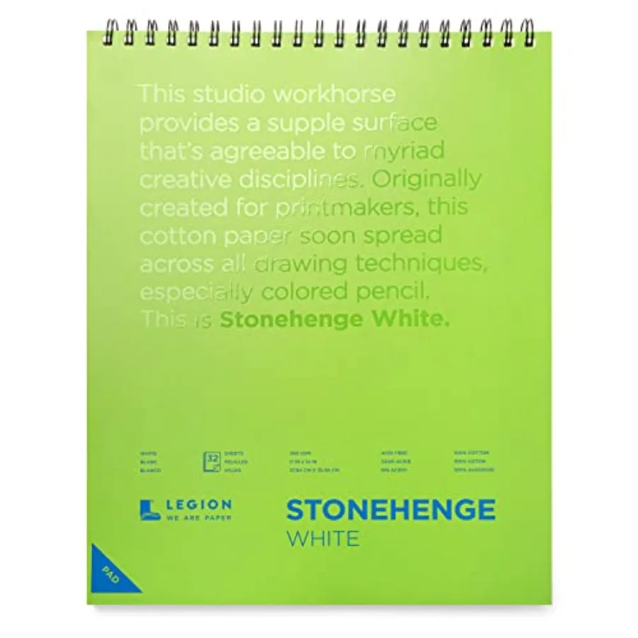 

100% Cotton Medium Weight Spiral Journal, White, 11 x 14 inches, 250gsm, 32 Sheets for Dry Media