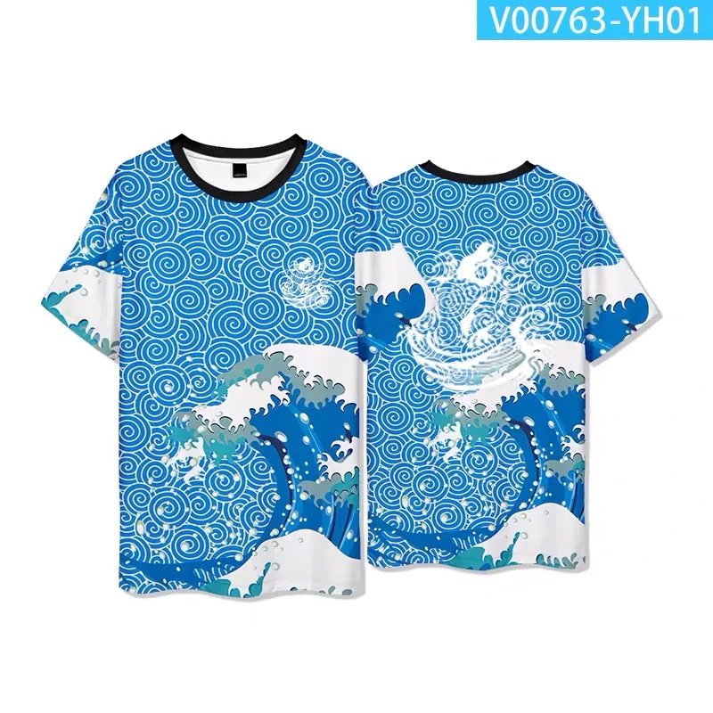 Japonês Ukiyo-E Cool 3D Impressão T-Shirt, Em Torno Do Pescoço, Manga Curta, Streetwear Popular, Moda Verão, Plus Size