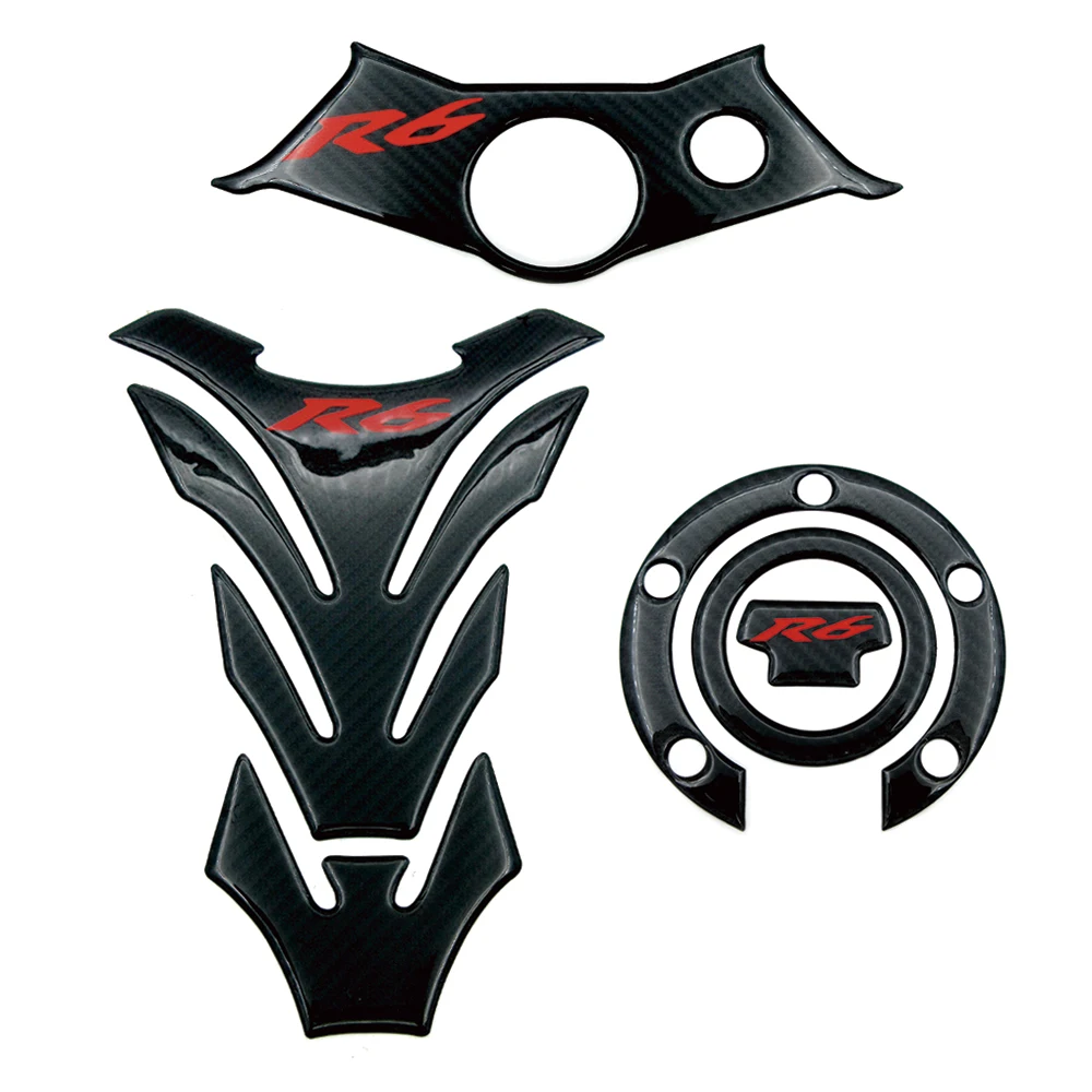 Motorcycle Carbon Fiber Decal For Yamaha YZF R6 YZFR6 YZF600 2003-2005 Sticker Tank Pad Oil Gas Cap Cover Triple Clamp Protector