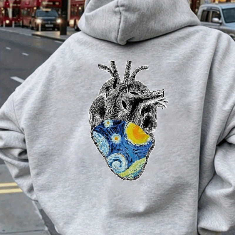 

Heart ang Ван Гог с принтом, осенне-зимние модели, мужская ветрозащитная теплая хлопковая толстовка с капюшоном, уличный женский эластичный топ
