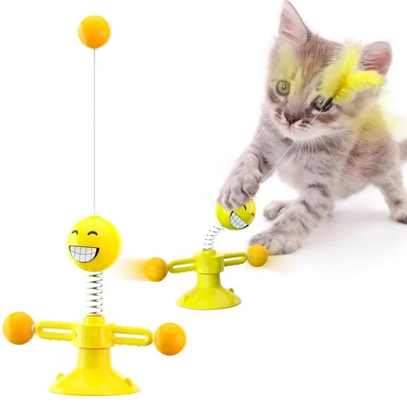 

Top Sale Interactive Silicone Cat-Teasing Stick Toy Ball Tumbler Feather Small Suction Cup Spring Toys Solve Boredom Funny