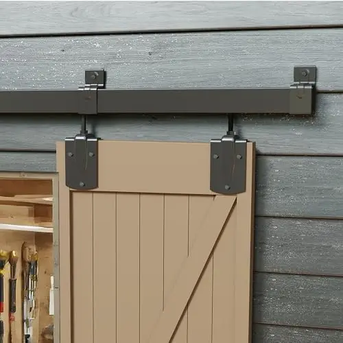 

JUBEST 4FT Black Barn Door Track Kit – Heavy-Duty Wall Mount Hardware for Exterior Use