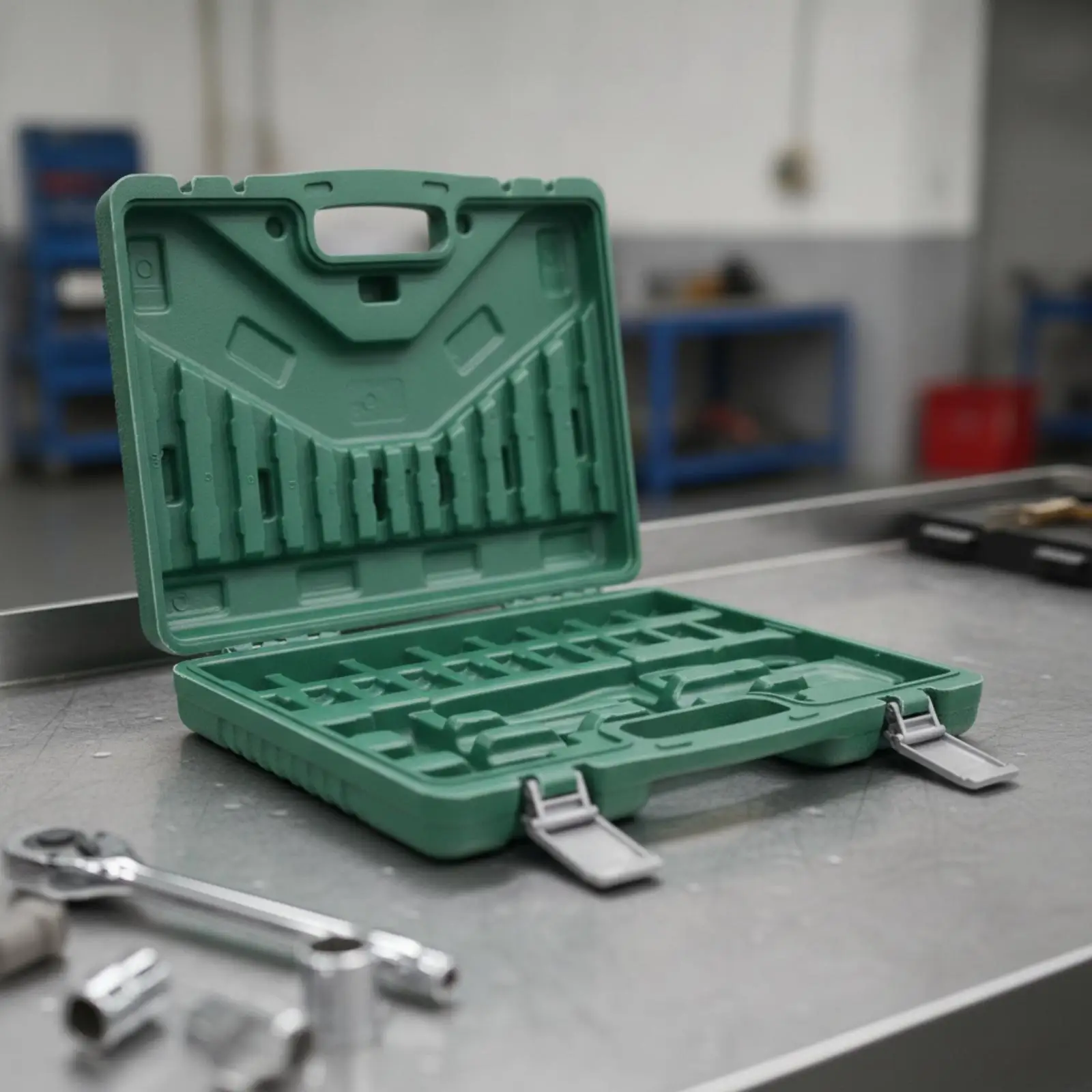 Durable Plastic Socket Wrench Case Molded Tool Organizer Container with Metal Lock for Professional Tool Set