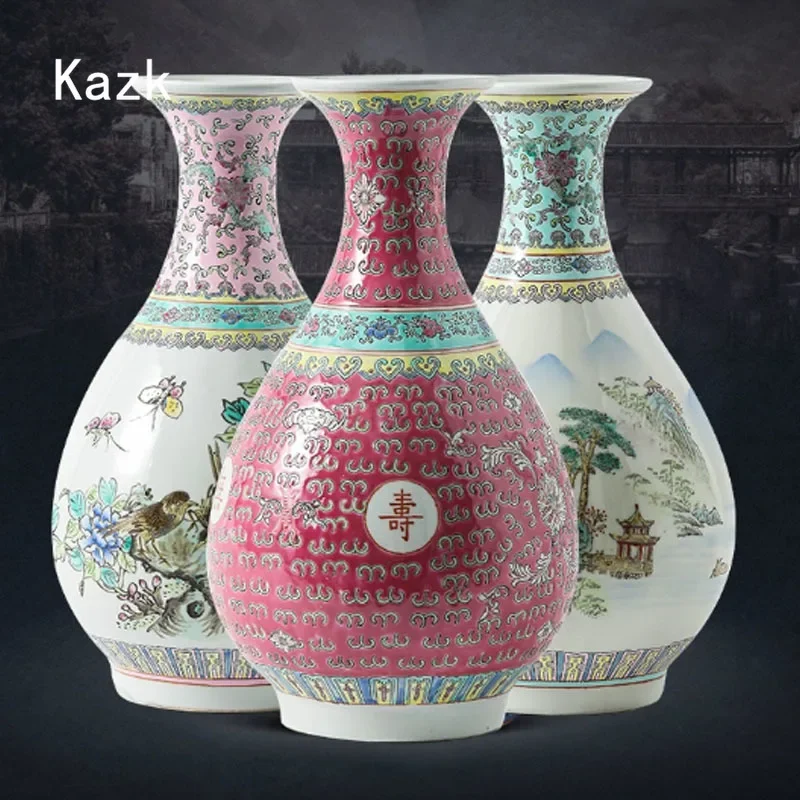 

Retro Colour Fushou Ceramic Vase Antique Home Decor Study Desktop Flower Arrangement Vases Living Room Decoration Flower Vase