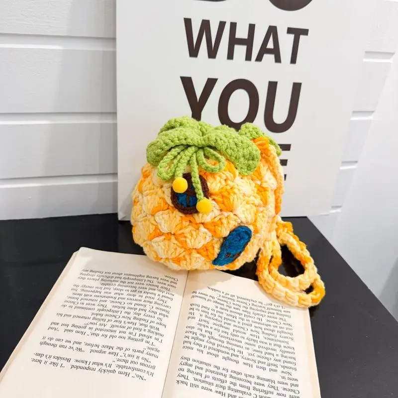 Pink Green Purple Yellow Cute Pineapple Window door Crochet Crossbody Bag Handmade Knit Mini Shoulder Coin Purse for yarn Girls