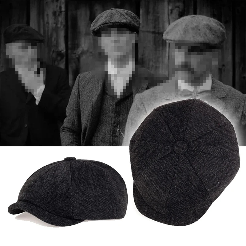 Retro Newsboy Caps Men Octagonal Hats British Painters Hats Autumn Winter Berets Herringbone Flat Caps Hip Hop Berets gorras