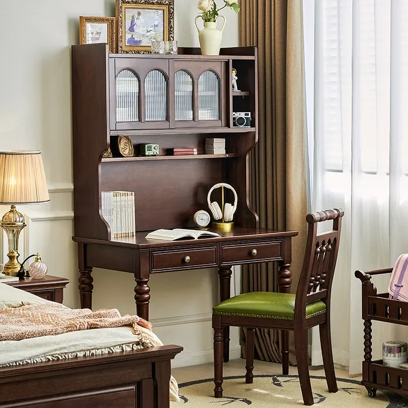 for American Solid Wood Desk Bookshelf Integrated Table with Lamp 1m Home Student Children Study Table