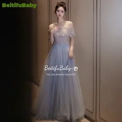 BeitifuBaby Evening Dress for Women 2024 Banquet Gown Elegant Ladies Mesh Shoulder Light Luxury Long Dresses Vestidos Elegantes