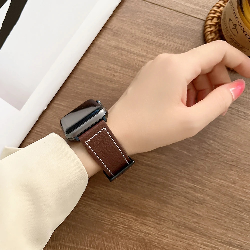 Luxury Retro Genuine Leather Strap for Apple Watch 49mm 45mm 41mm 654SE 44mm 40mm Replacement Wristband for iWatch 3 2 42mm 38mm