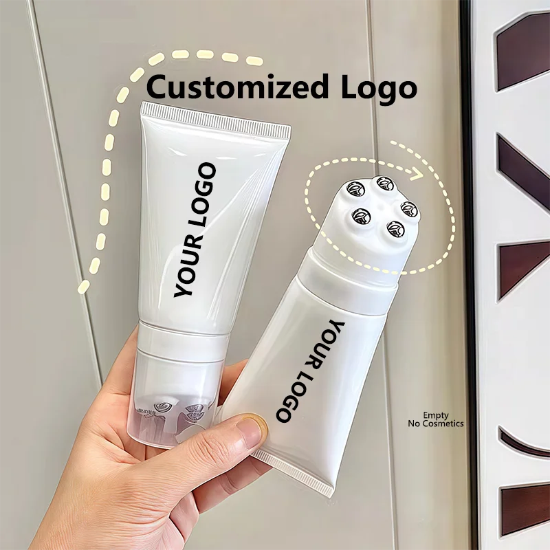 

30 шт., 50 мл роликовая массажная трубка, настройка логотипа, вращающаяся и закрывающаяся насадка, для массажного крема, упаковка для лосьона