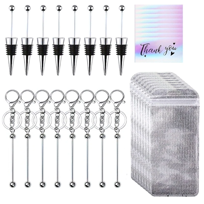 32pcs Portable Bead Keychain Assembly Set for Handmade Gifts and Party Crafts