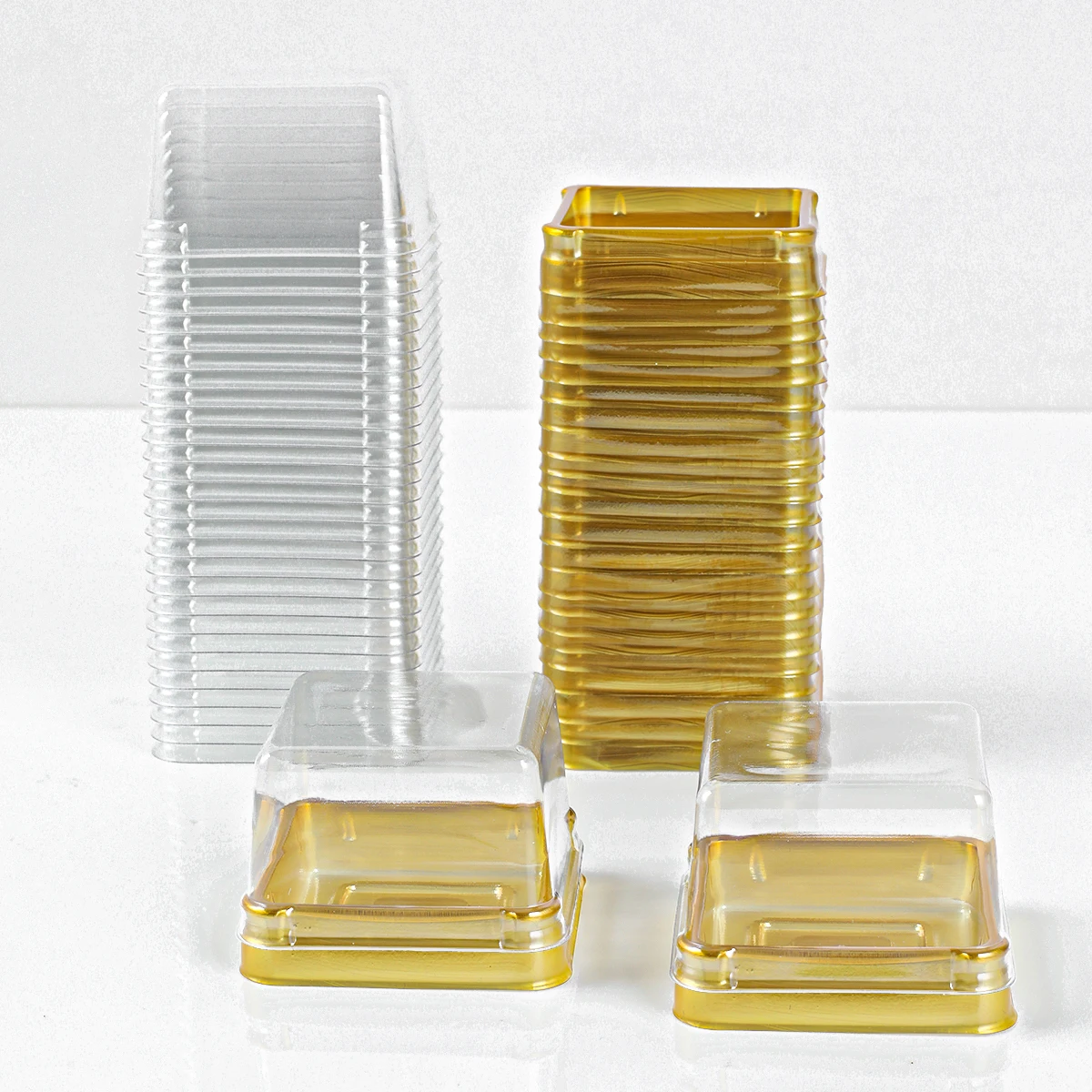 50pcs Plastic Square Moon Cake Boxes Egg-Yolk Puff Container Golden Packing Box Square Blister Egg Yolk Candy Box