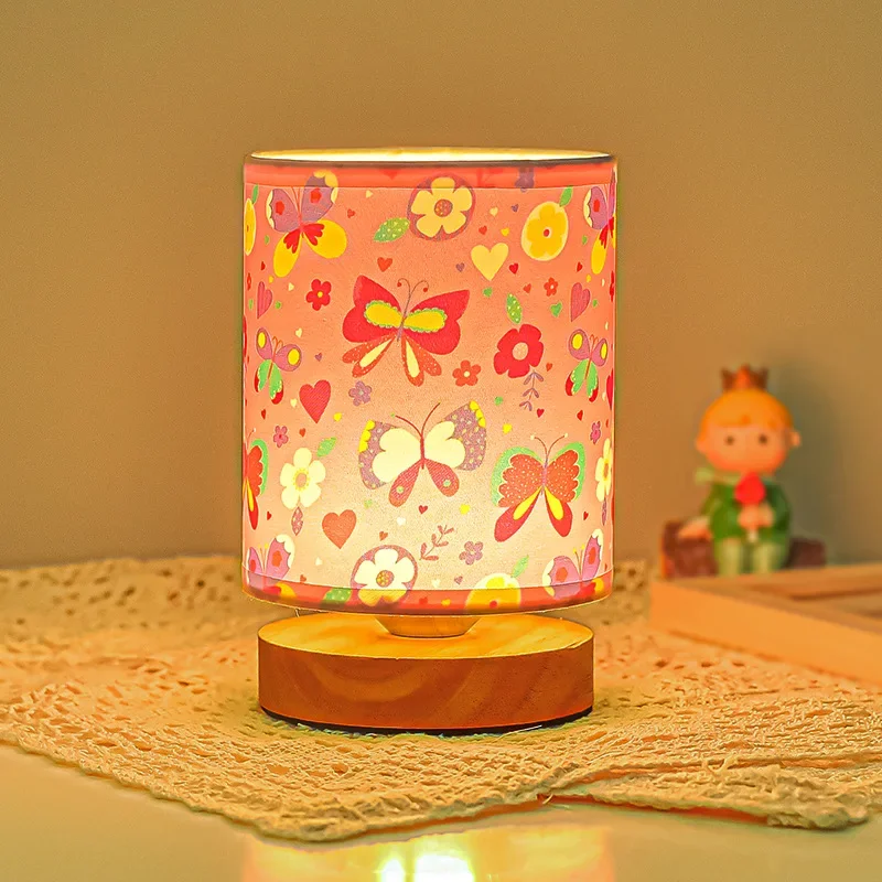素敵なベッドサイドランプ漫画充電式ナイトライト子供部屋テーブルランプ無垢材生地照明装飾