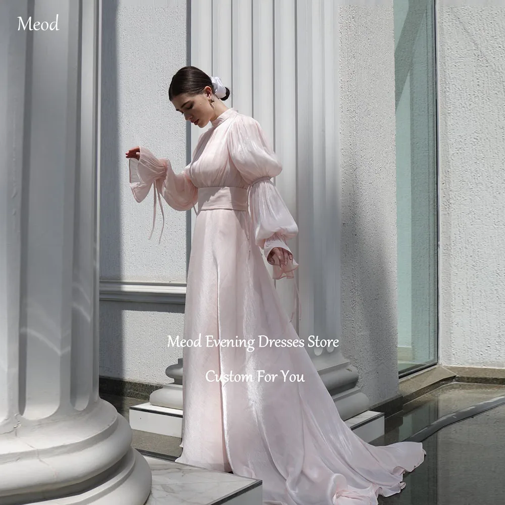 

Вечернее платье MEOD с рюшами, А-силуэт, с длинным шлейфом, из шифона, мусульманское, с пышными рукавами, на заказ