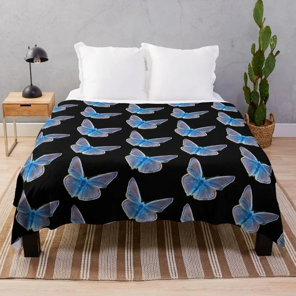 The Silver Studded Blue Butterfly Throw Blanket Fashion Sofas Bed covers Blankets