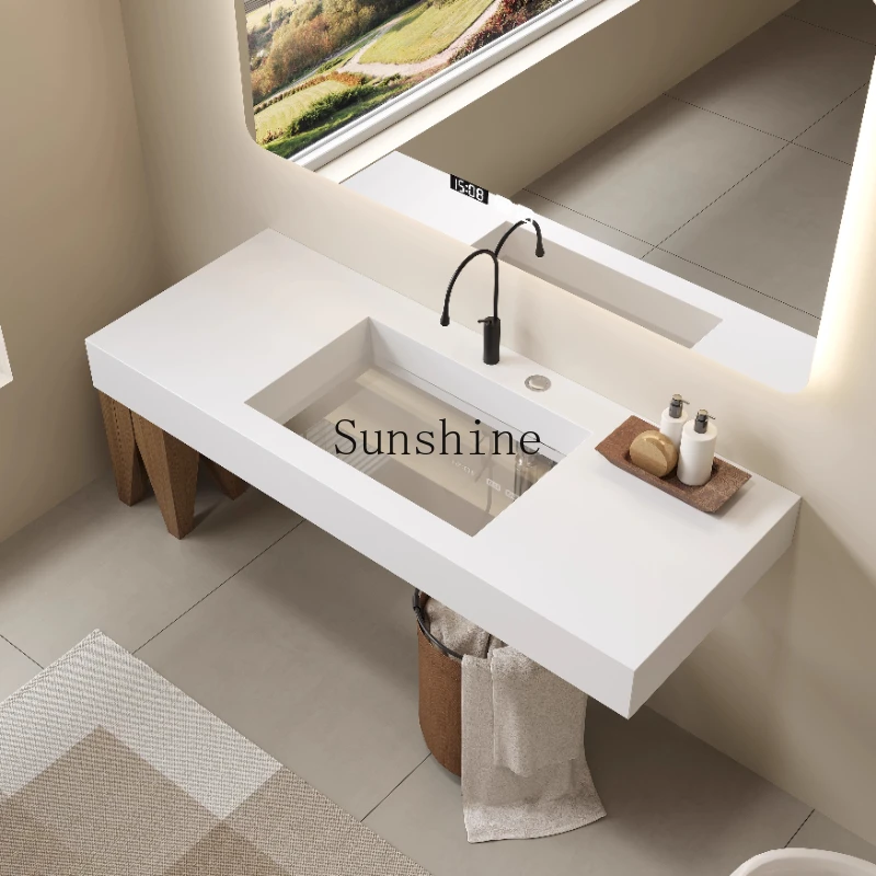 

Slate transparent glass bottom suspension washbasin bathroom cabinet combination bathroom light luxury high-end