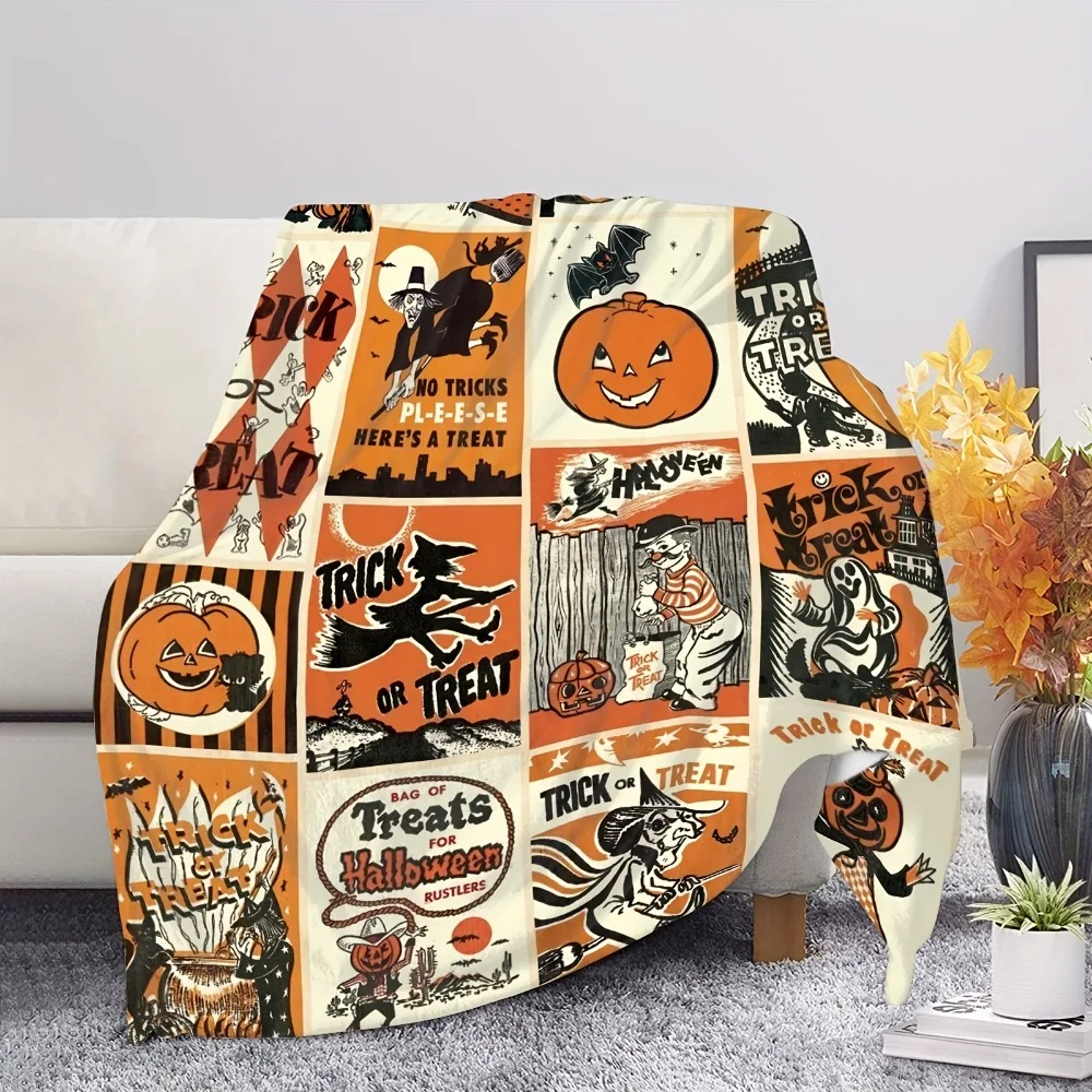 

Halloween 70×100cm Horror Theme Knitted Soft Blanket Trick-or-treat Pumpkin Cat Bat Ghost Wizard Halloween Gift Bedroom Supplies