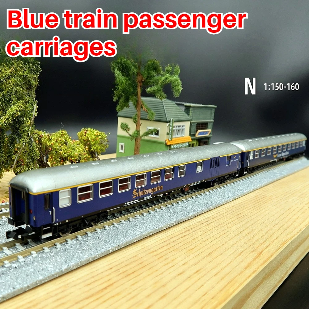 

N Type 1/160 Train Model 6260083 Blue Train Passenger Cars 2 Carriages Unpowered Set for Sand Table Decoration