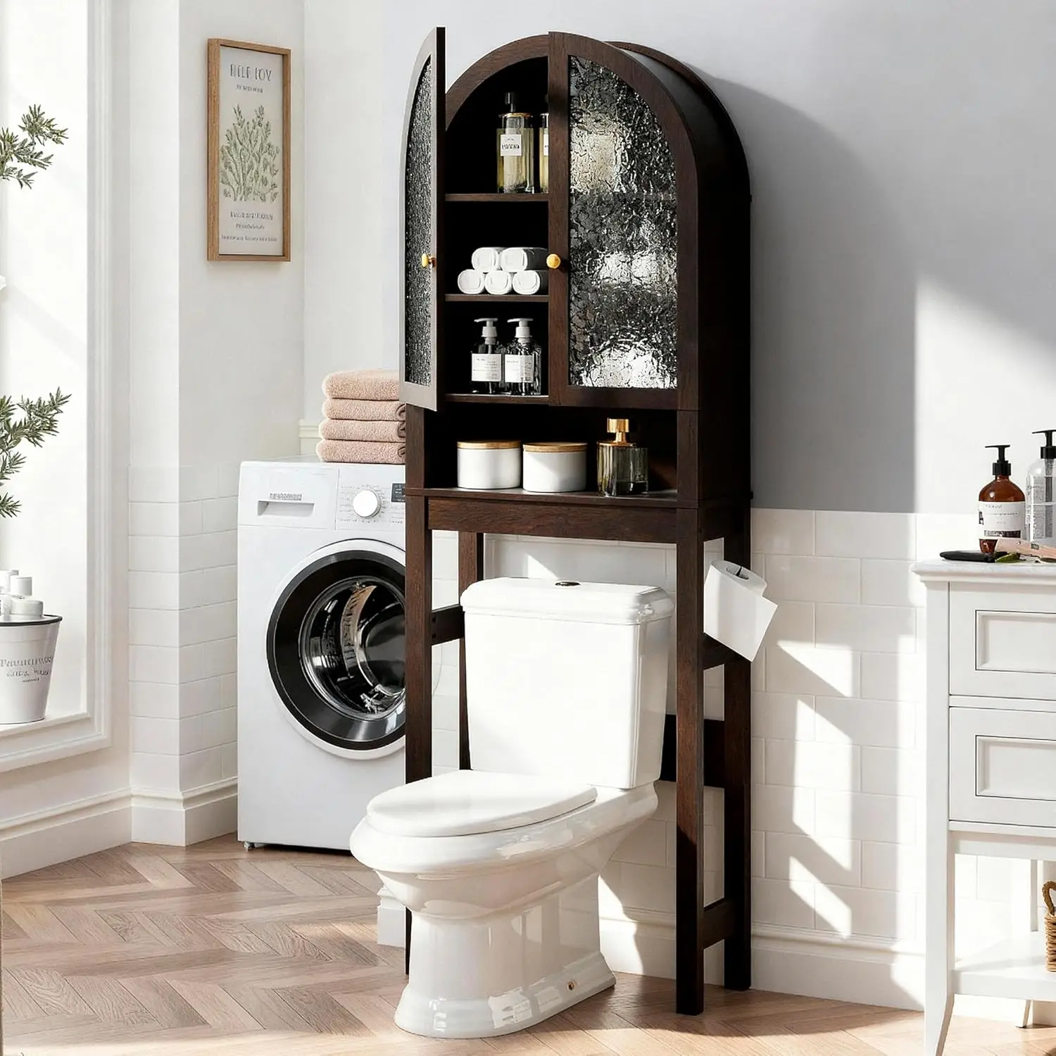 

Over The Toilet Storage Cabinet, Arched Bathroom Organizer and Storage with Acrylic Doors and Adjustable Shelf , Space-Saving