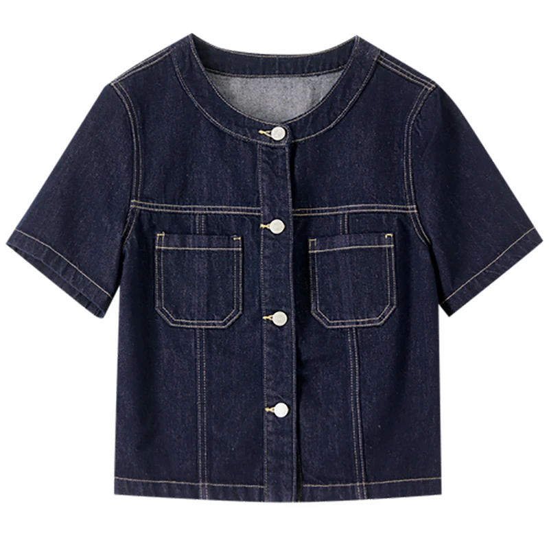 SENTUBILA Women's Short Sleeve Denim Jacket 2025 New Collection Woman Blue Cowboy Jackets Summer Outerwear Ladies Coat W52WD1926