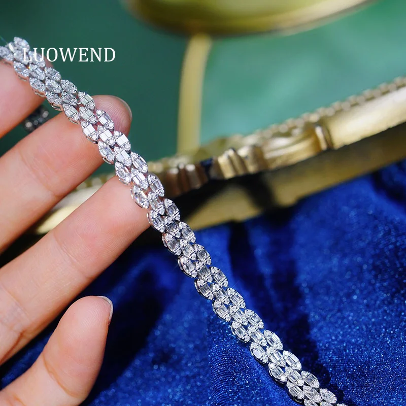 LUOWEND 100% 18K White Gold Bracelet Women Luxury Vintage Style 3.50carat Real Natural Diamond Bracelet High Party Jewelry