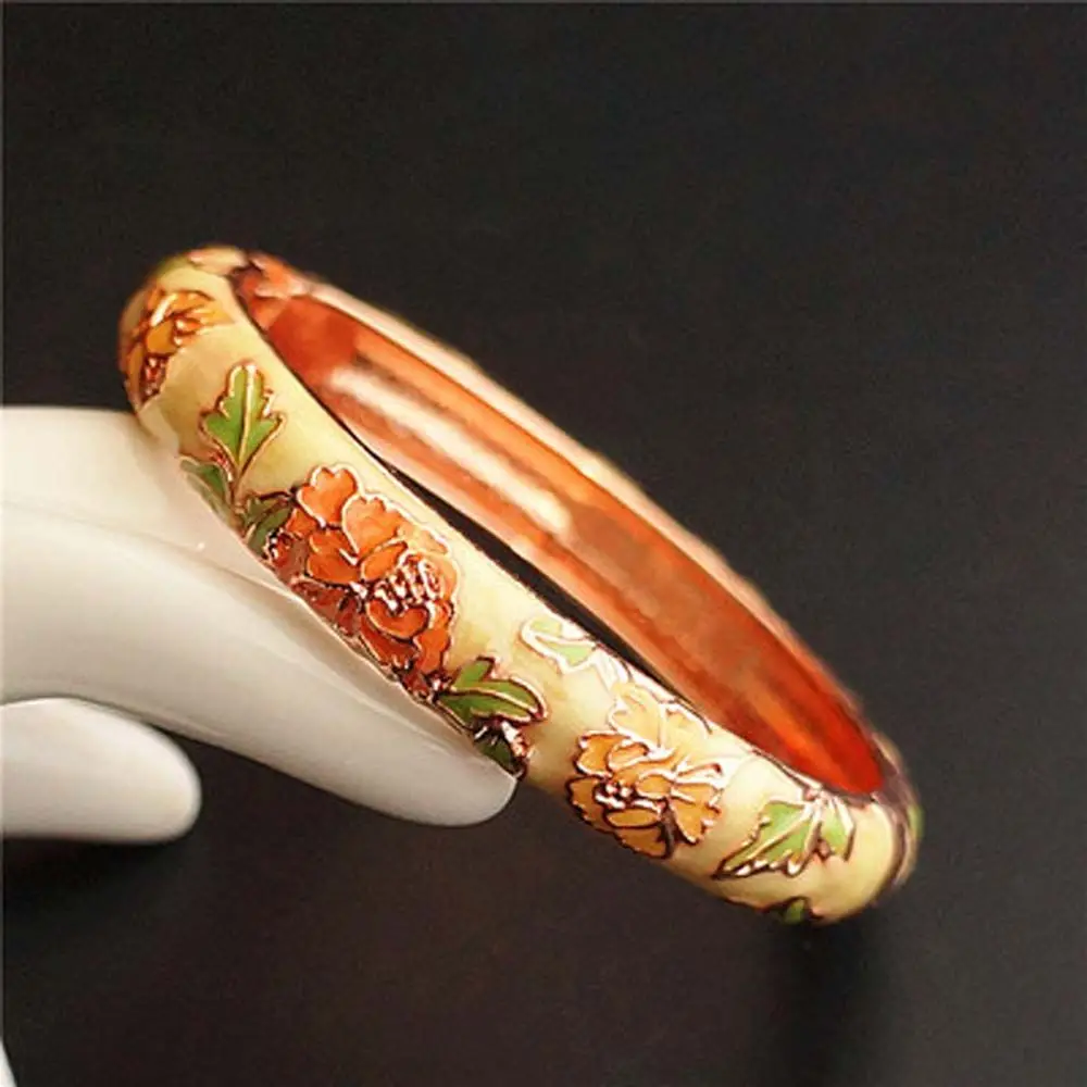 Fashion Ethnic Cloisonne Enamel Gifts For Women Girl Handicraft Peony Accessories Jewelry Bracelet Bangles