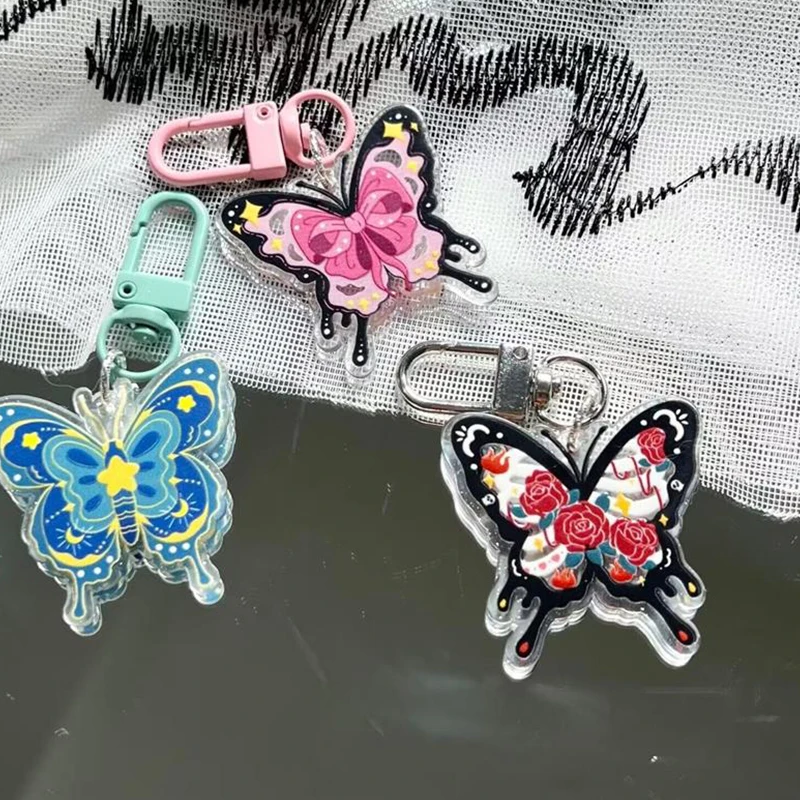 Retro Colorful Y2K Butterfly Phone Chains Charms Keychain Bag Pendants Cute Sweet Cool Girl Keyring Fashion Acrylic Accessories