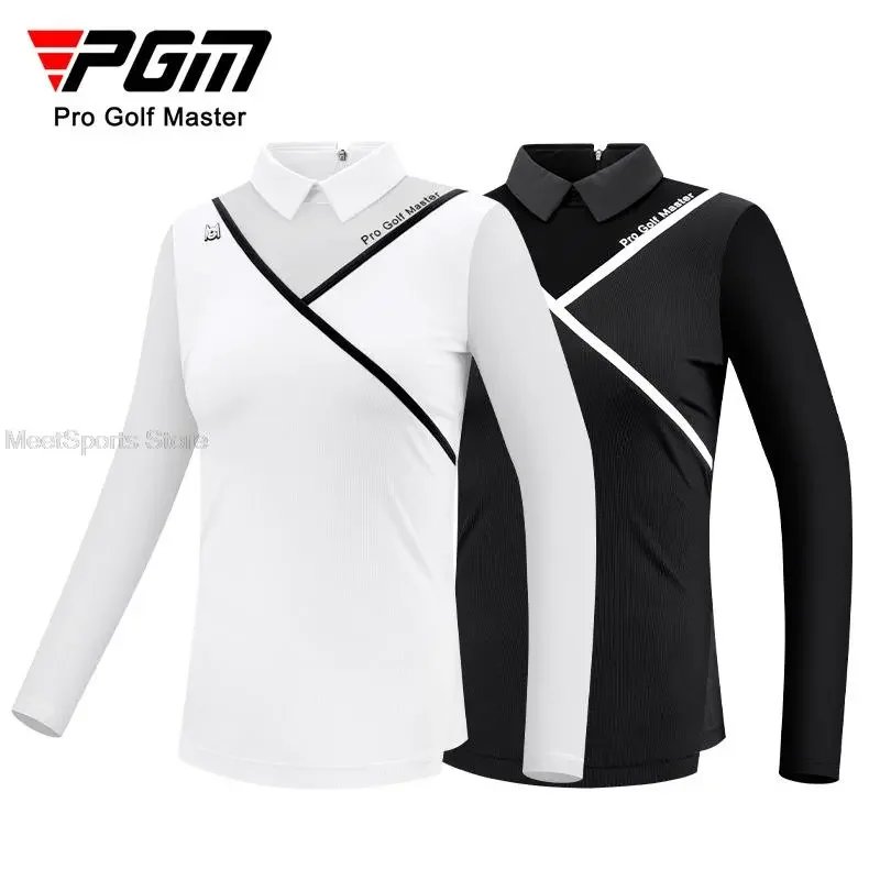 Pgm Golf Women's Long Sleeve T Shirts Breathable Ice Silk Summer Tops Ladies Cooling Sunscreen Polo Shirts Back Zipper Golf Wear