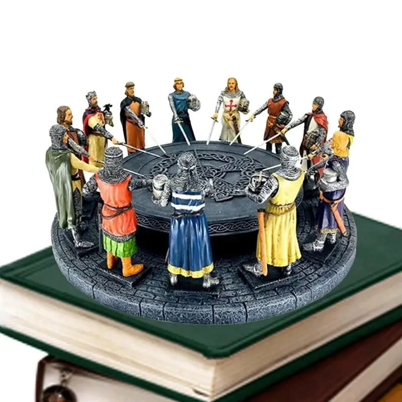 King Arthur With 12 Knights Resin Knights Of The Round Table Sculpture Historical Scene Collectible Figurines Hand Painted Home