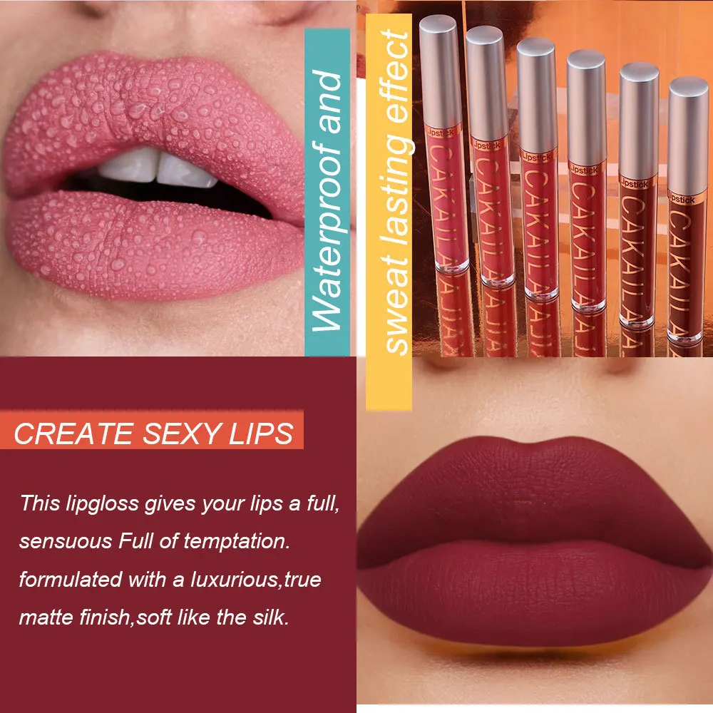 CAKAILA 6 Color Lipstick Lip Gloss Set Liquid Velvet Matte Gloss Lip Sexy Red Lipstick Makeup Nude Women Lasting Moisturizer Lip