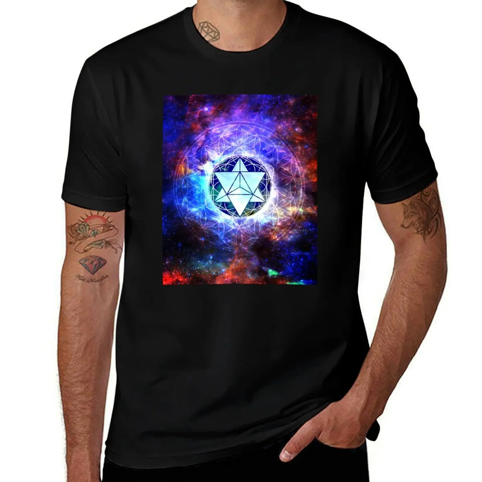 Sacred Geometry Merkaba Abstract T-Shirt Basic Casual Short Sleeve Cotton Shirt T-Shirt