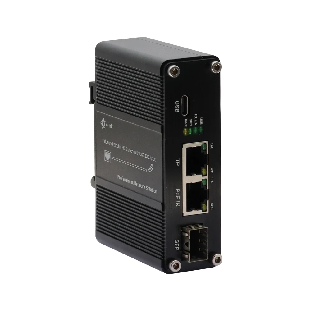 Mini Industrial Gigabit Ethernet PD Switch with USB Type-C Output for Networking and 60W PD Charging Phones Laptops Tablets